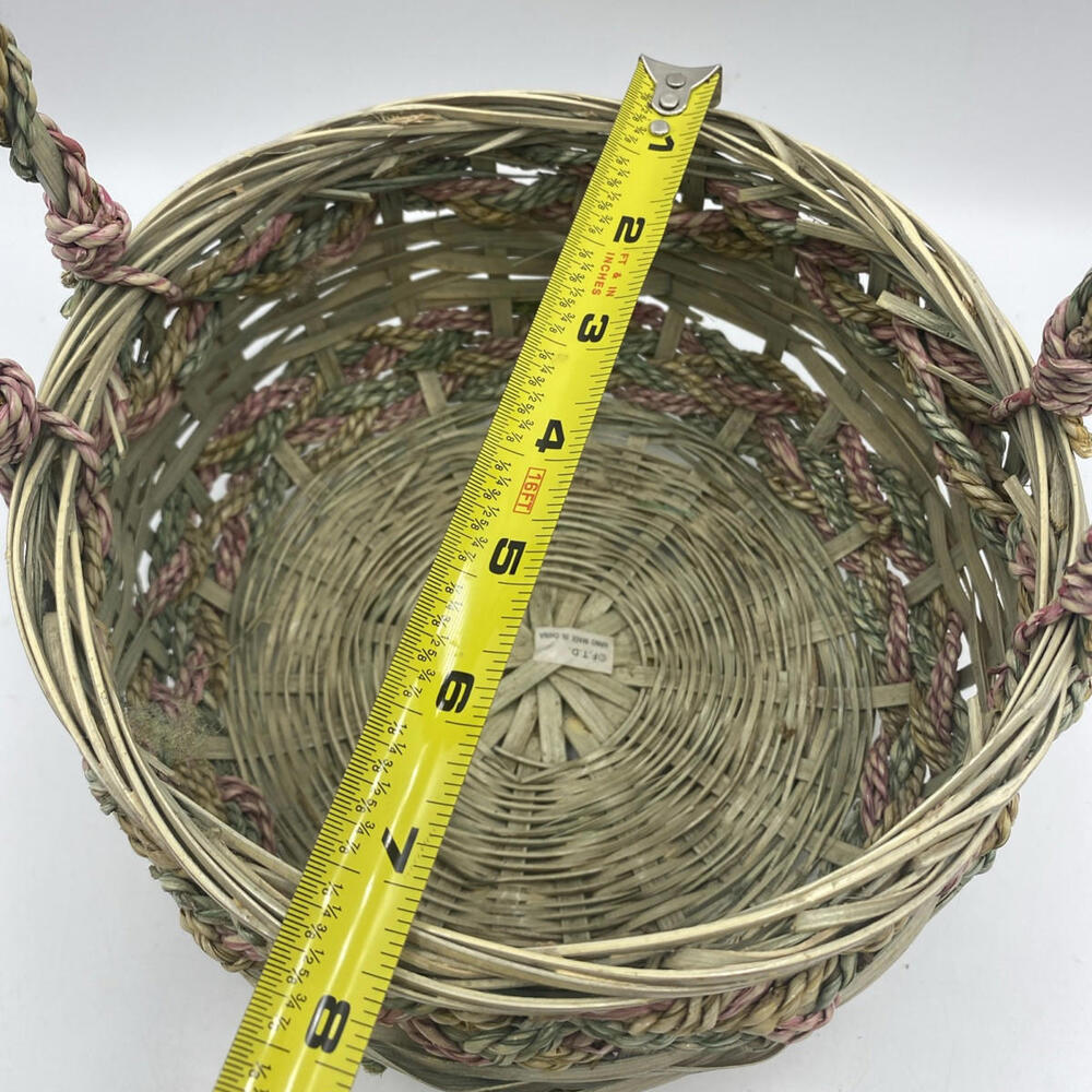 Vintage Easter Basket Woven Twisted Rope Wicker Round Pink Blue - Picture 7 of 7